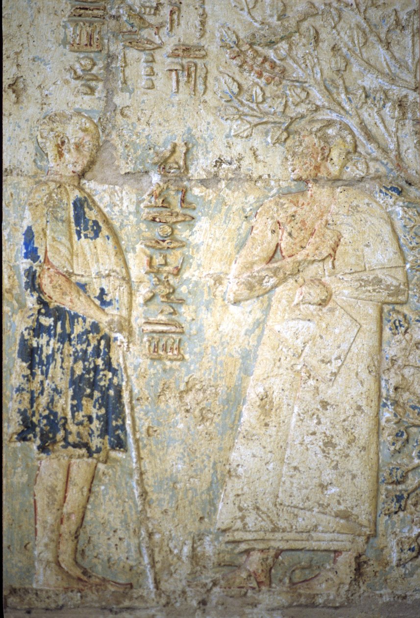 古代エジプト、壁の彫刻／絵画、ペトシリスの墓、トゥナ・エル・ゲベル、紀元前300年、ペトシリスとその妻（写真） 作： 学校エジプト人