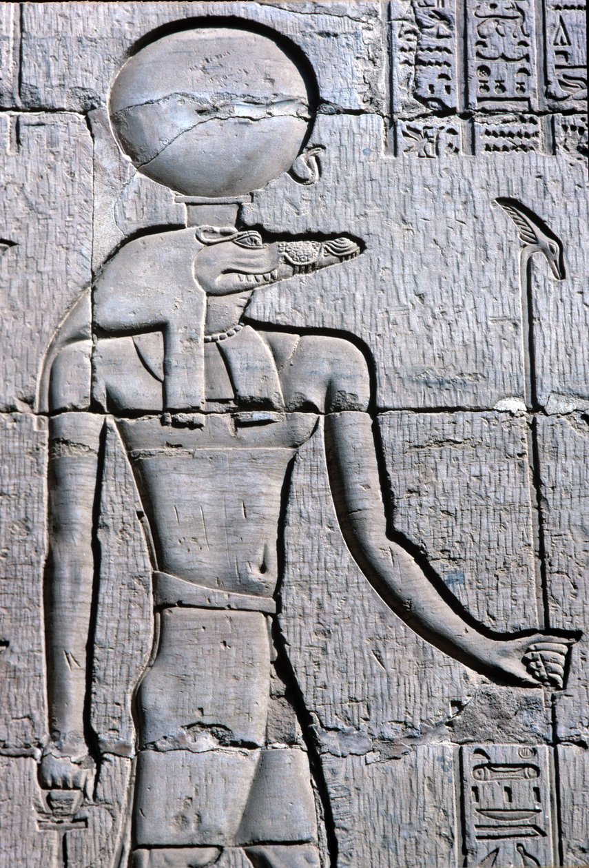 古代エジプト、壁画／彫刻、アンクを持つセベク 作： 学校エジプト人
