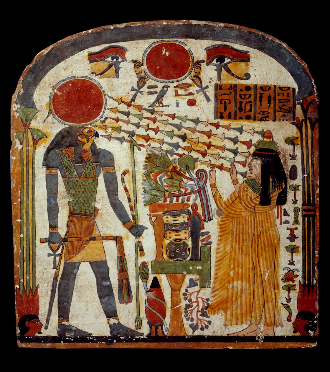 古代エジプトの美術：テーパーレットの碑 故テーパーレットがリ・ホラクティ（Re Horakhty、紀元前900～800年頃）に祈りを捧げている パリ、ルーヴル美術館 作： 学校エジプト人