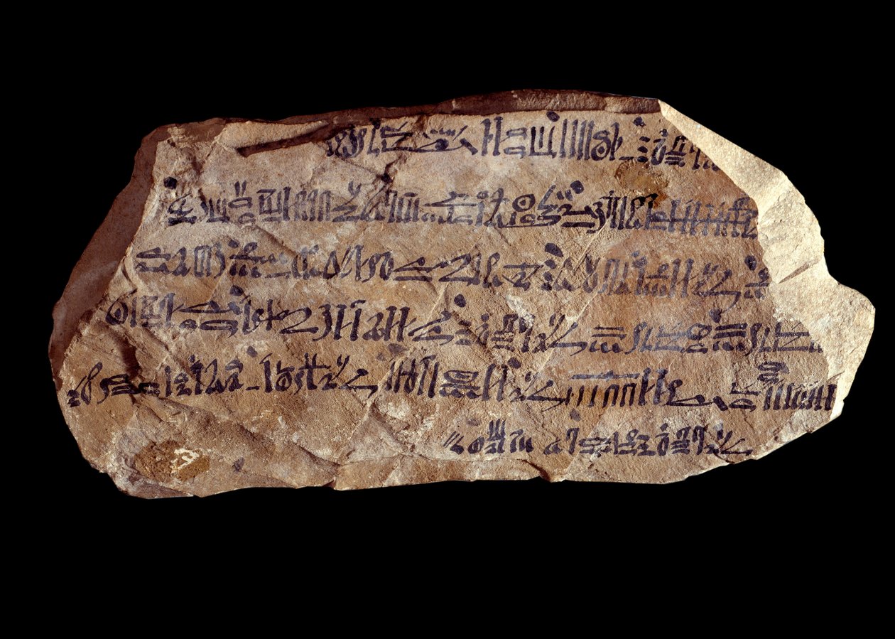 古代エジプトの芸術：オストラコン（またはオストラコン）（複数形：オストラカまたはオストラカ）ヒエラティック（神聖なことが書かれた陶器の破片）。エジプトの新帝国。パリ、ルーヴル美術館（Musee Du Louvre 作： 学校エジプト人