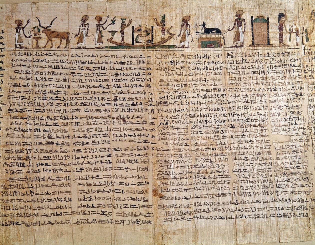 エジプトの古代。死者の書のパピルス。ローエポック。パリ、ルーヴル美術館-古代エジプト：死者の書のパピルス。後期、パリ、ルーヴル美術館 作： 学校エジプト人