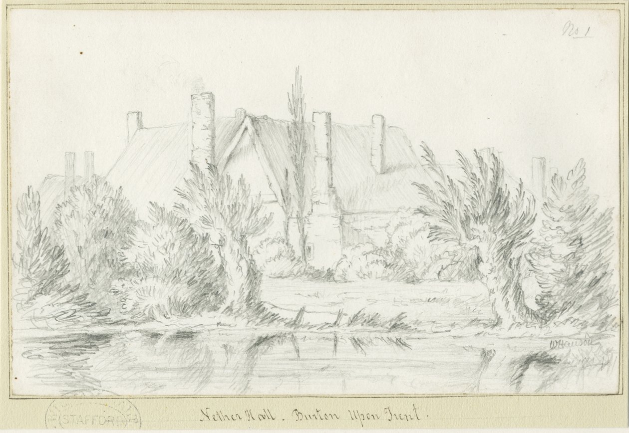 Burton-upon-Trent - Nether Hall: pencil drawing, nd [?19世紀] (drawing) 作： 学校英語