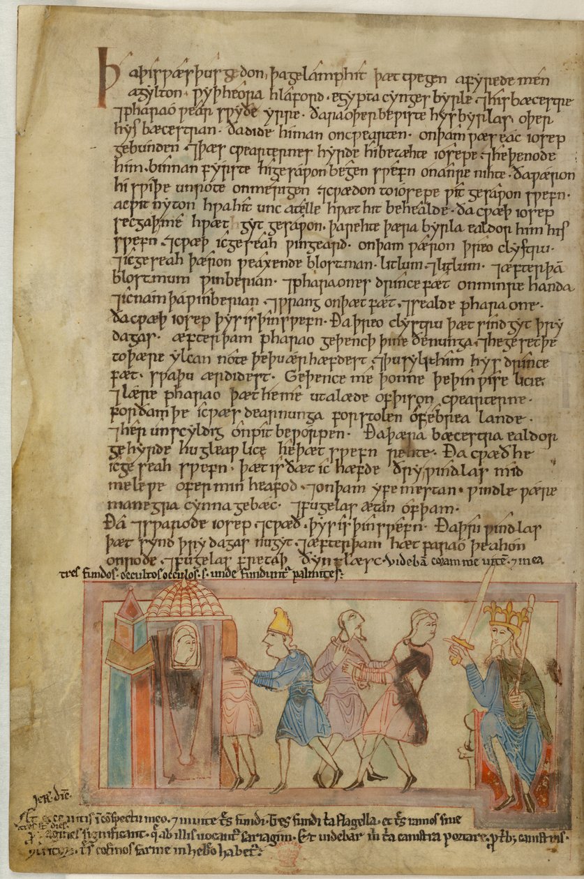 Cotton Claudius B. IV、f.58v アングロサクソンの正義を示すシーン、（ベラム）のイラスト 作： 学校英語