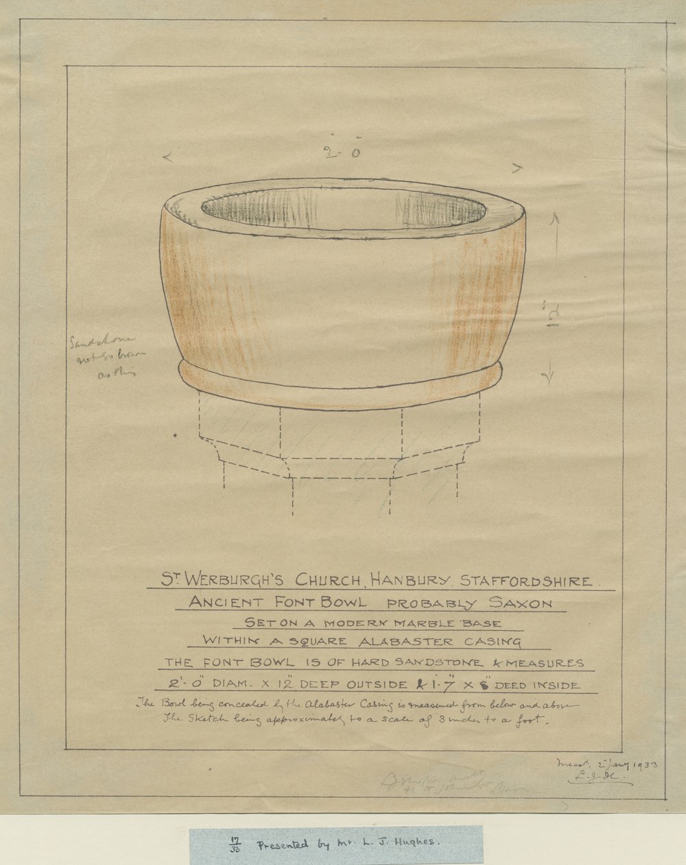 ハンベリー教会-古代フォントボウル：トレース、nd [1933]（図面） 作： 学校英語