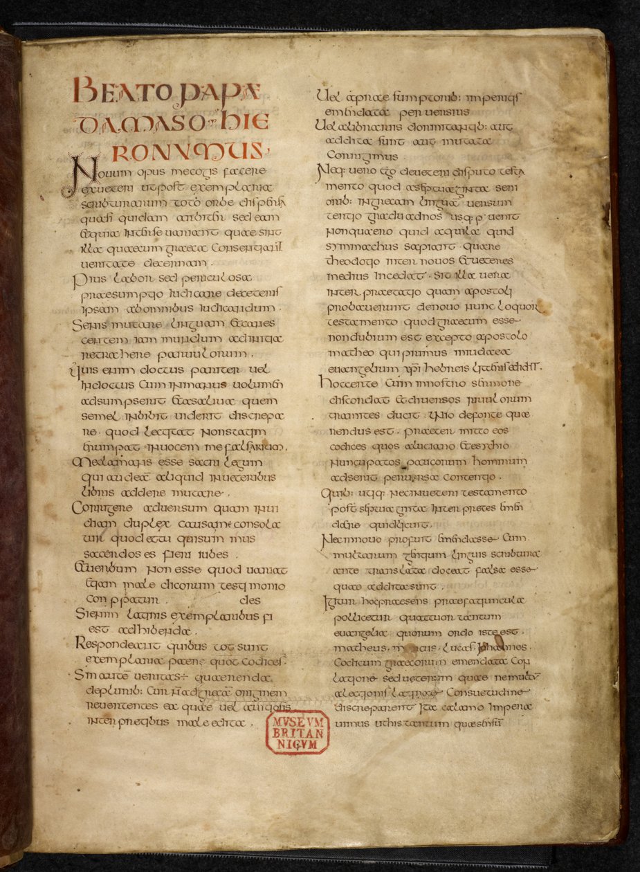 Royal MS Q E VI f.2r Gospels (the 