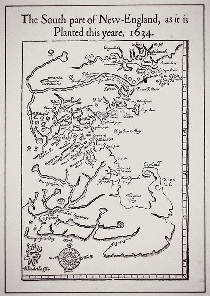 1634年に植樹されたニューイングランド南部（リトグラフ） 作： 学校英語