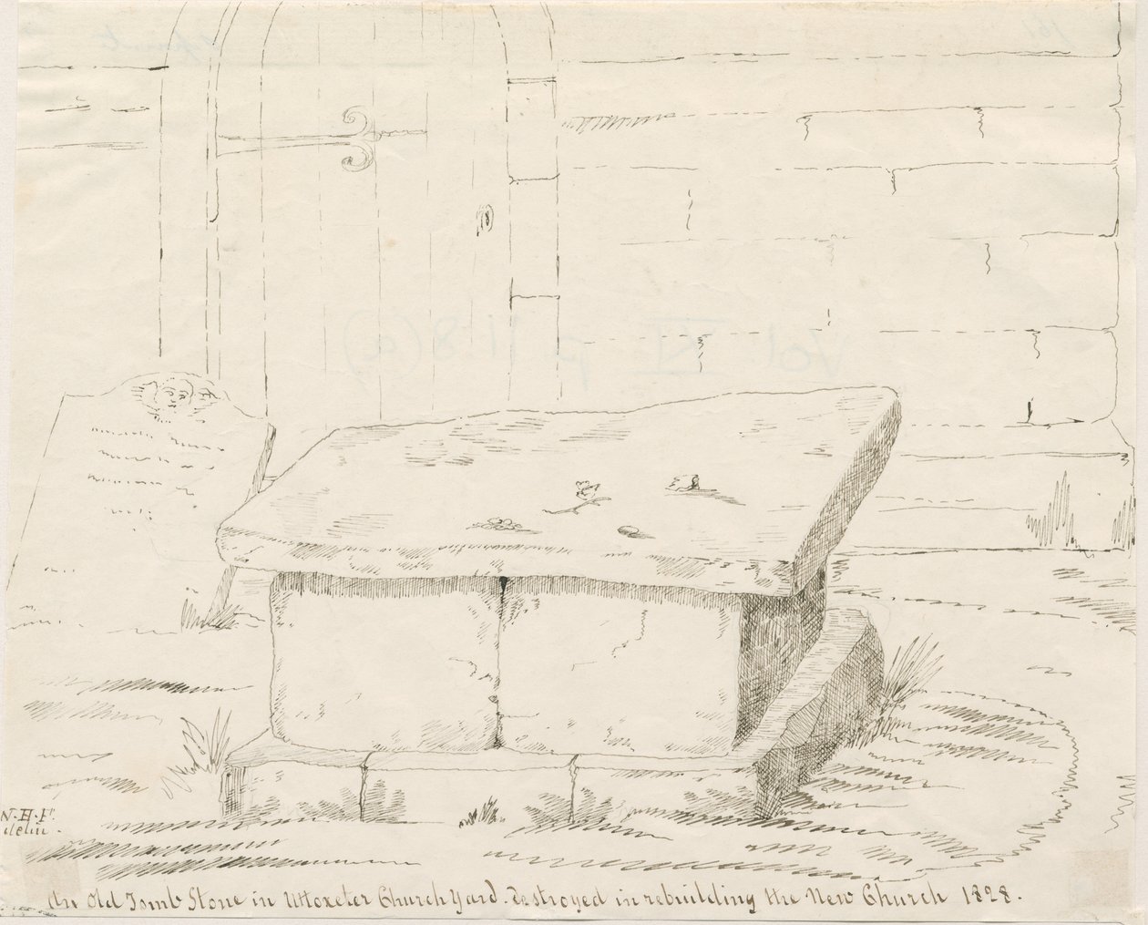 Uttoxeter Church-Old Tomb Stone：ペンとインクの描画、nd [19世紀半ば]（描画） 作： 学校英語