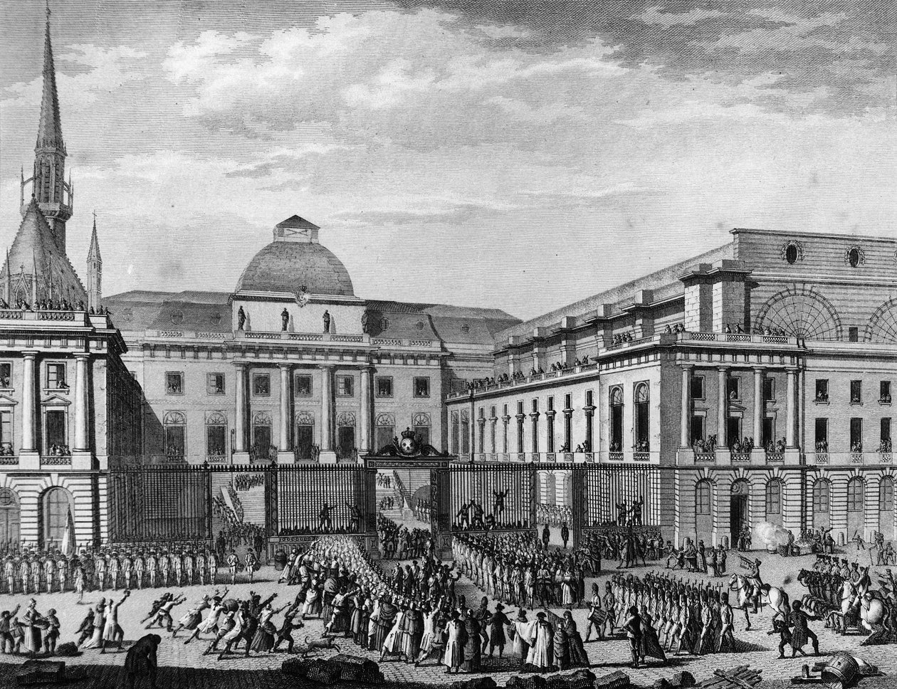 フランス革命。パリ市庁舎、1790年11月の島の議会、ジャン・バティスト・ガスパール・ボシャール・ド・サロン（1730-1794）が議長を務めた。パリ、革命史研究所の図書館 作： 学校フランス語