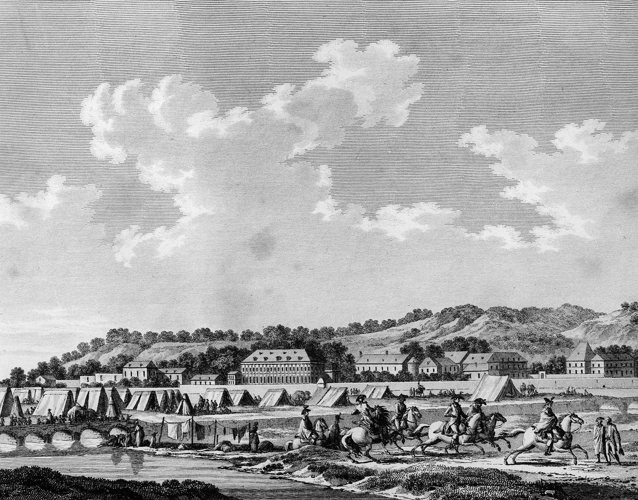 Französische Revolution und konterrevolutionäre Bewegungen: Gilbert du Motier de La Fayette wird zum Verräter der Nation erklärt, verließ heimlich das Lager vor Sedan am 19. August 1792 mit Cesar de Latour Maubourg, Alexandre de Lameth und anderen. von School French