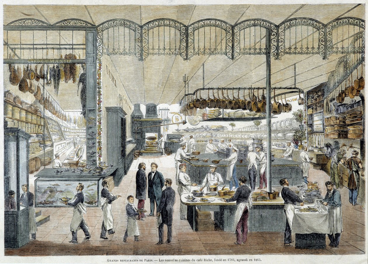 パリの素晴らしいレストラン：1785年に設立され、1865年に拡大された「カフェ・リッシュ」の新しいキュイジーヌ。 作： 学校フランス語