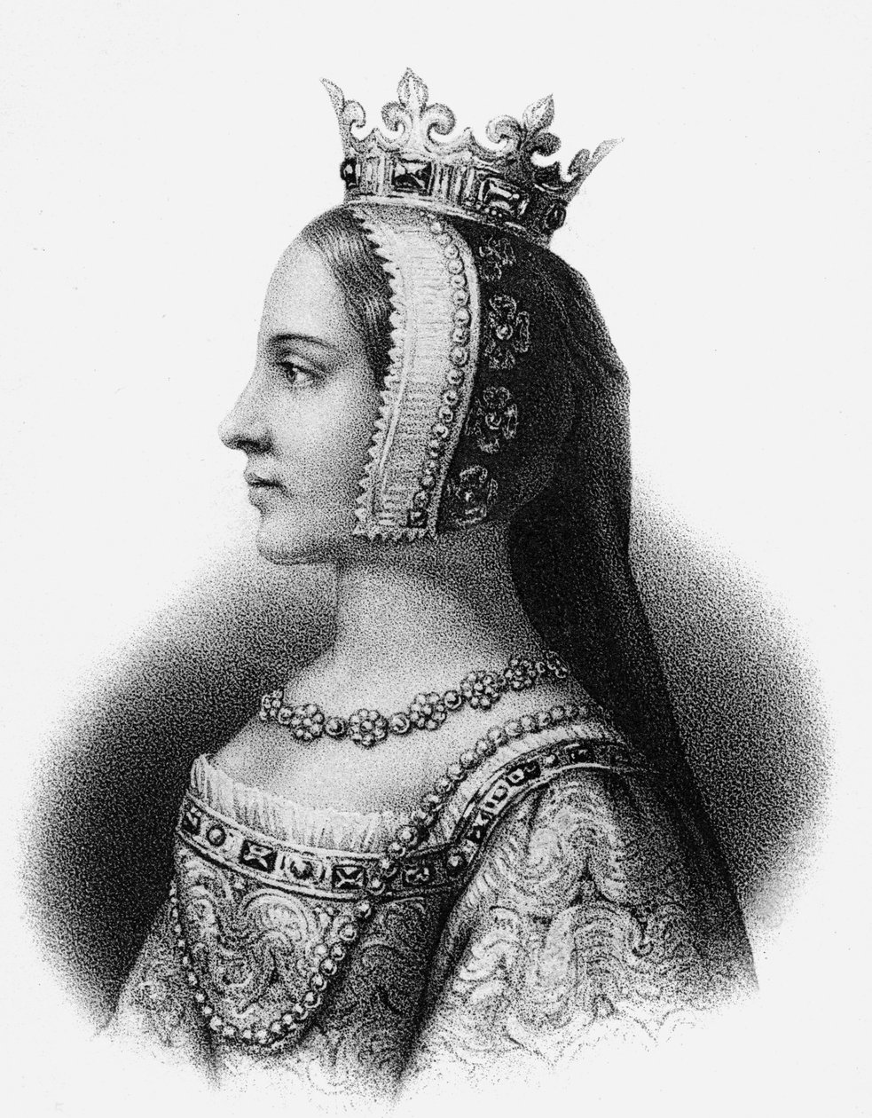 オーヴェルニュ伯爵ロバート5世の曾孫娘、ジャンヌ・ド・ブローニュ（彫刻作品 作： 学校フランス語