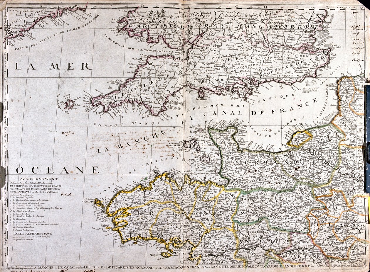 フランス「バス・ノルマンディー」地方の地図（リトグラフ 作： 学校フランス語
