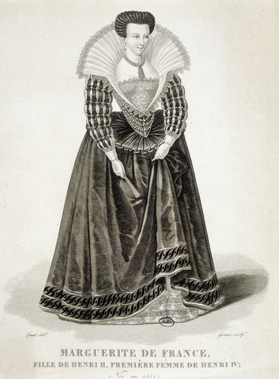 アンリ4世の最初の妻であるナバラの女王、マーガレット・オブ・ヴァロワ（マーゴット女王（1553-1615））の肖像。 作： 学校フランス語
