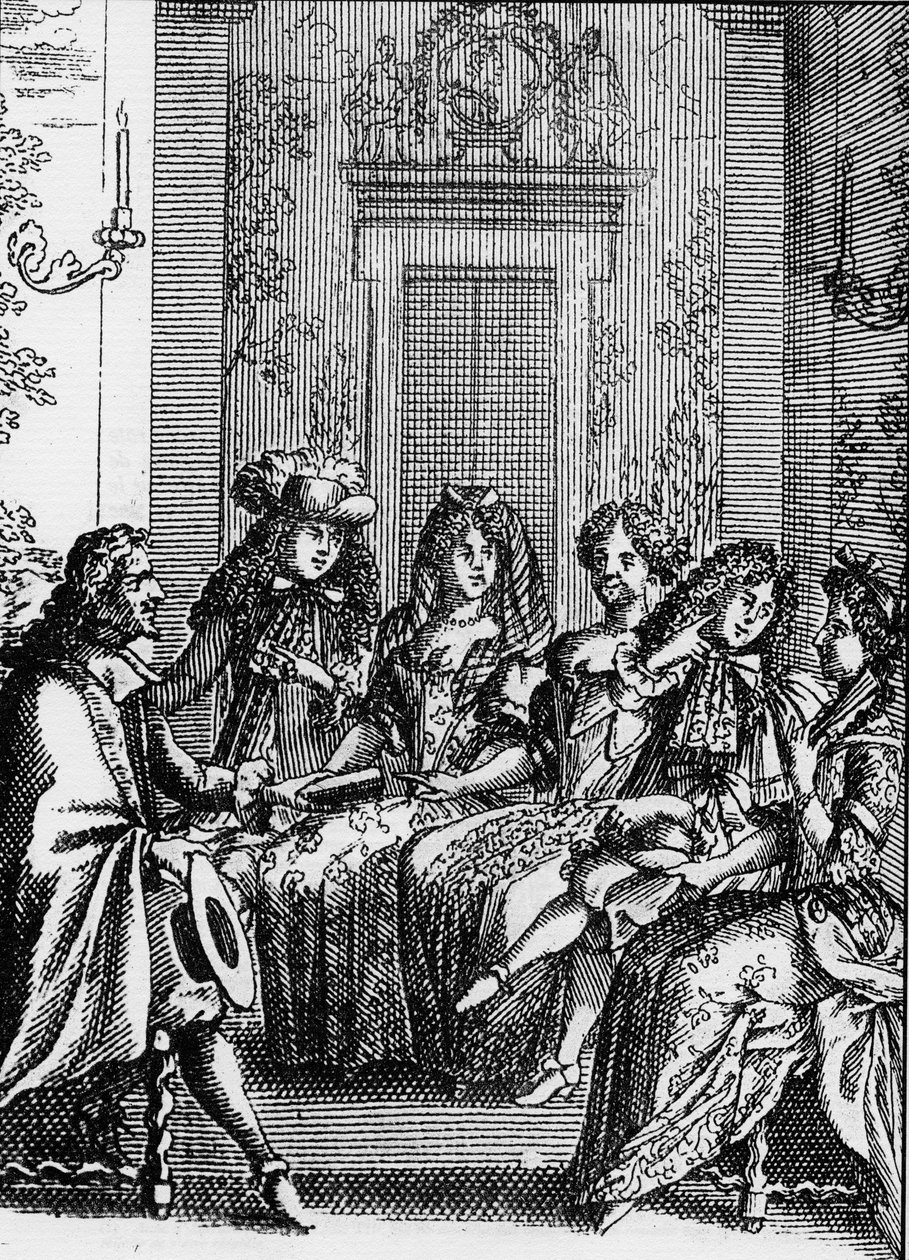Jean Baptiste Poquelin dit Moliere（1622-1673）の戯曲「女性の学校の批評」（1663年）の一場面を表現したもの。 作： 学校フランス語