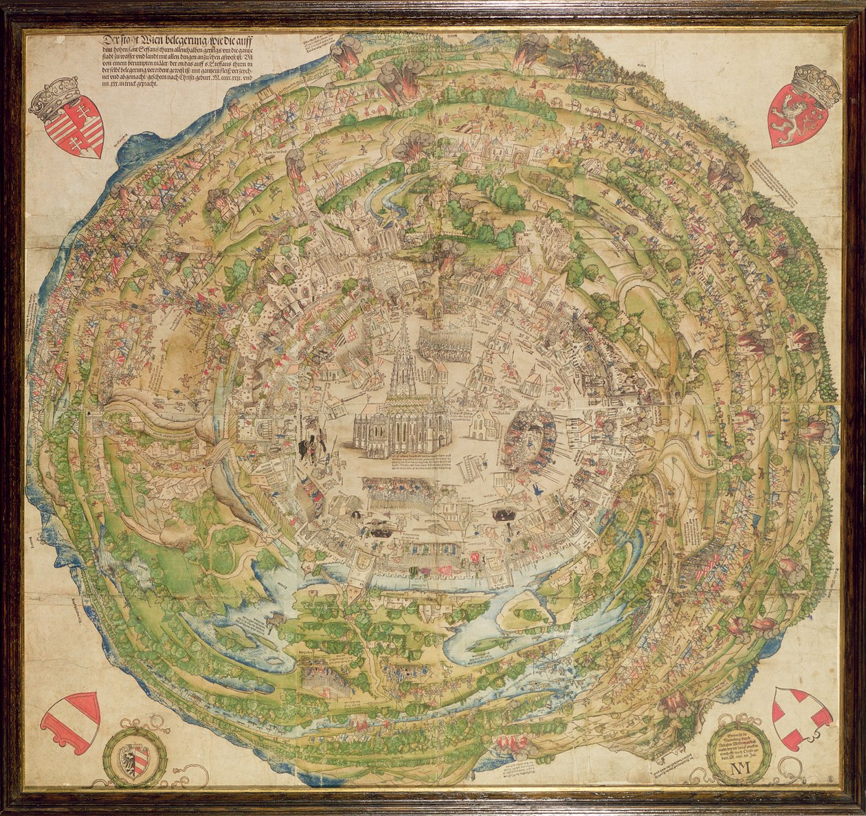 トルコ包囲下のウィーンの円形地図 作： 学校ドイツ語