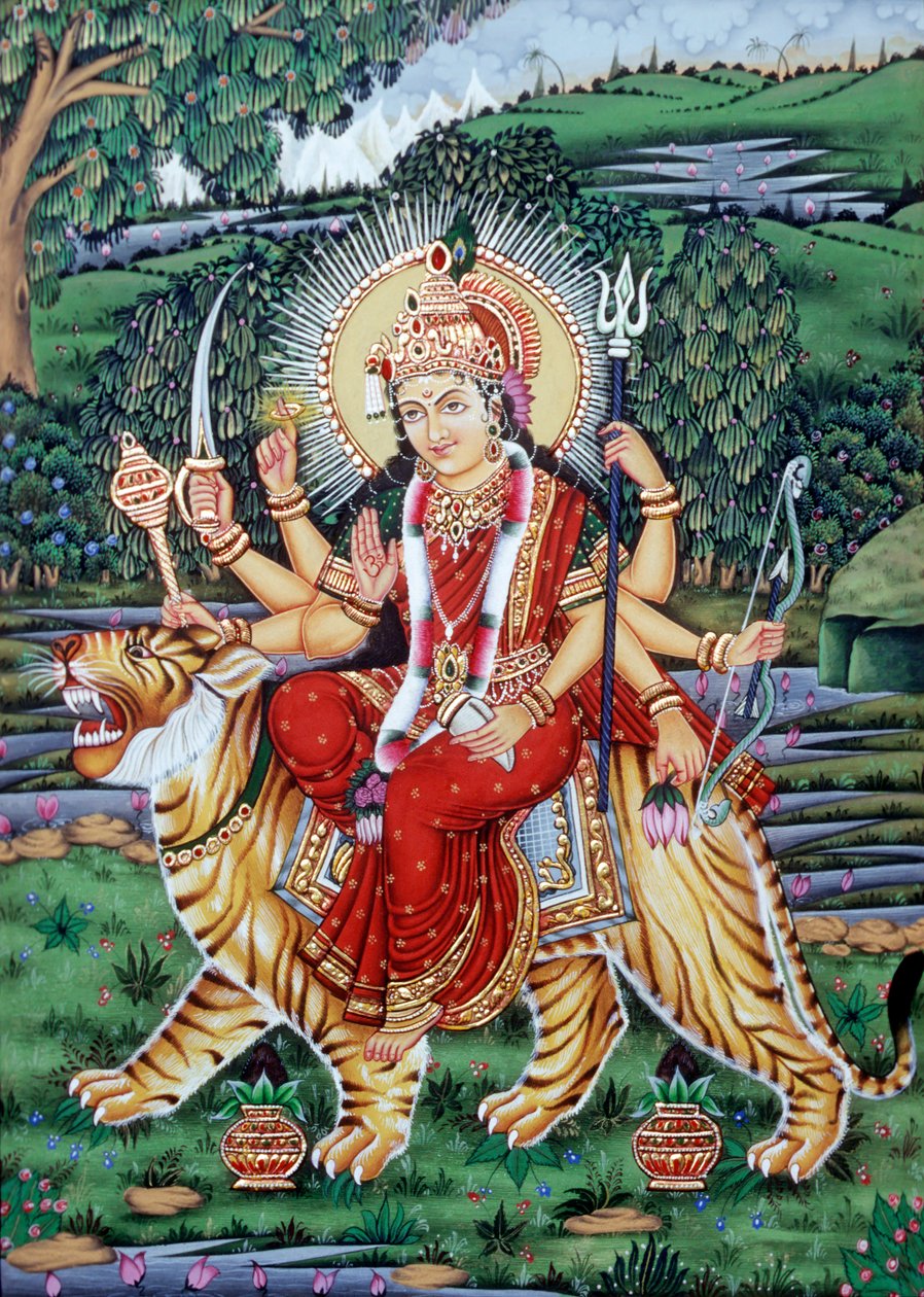 ドゥルガー女神のミニチュア絵画 作： 学校インド