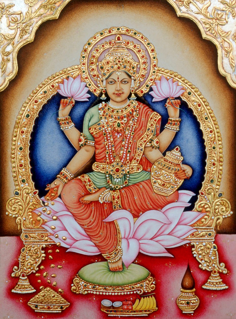 ラクシュミー女神の細密画、インド 作： 学校インド