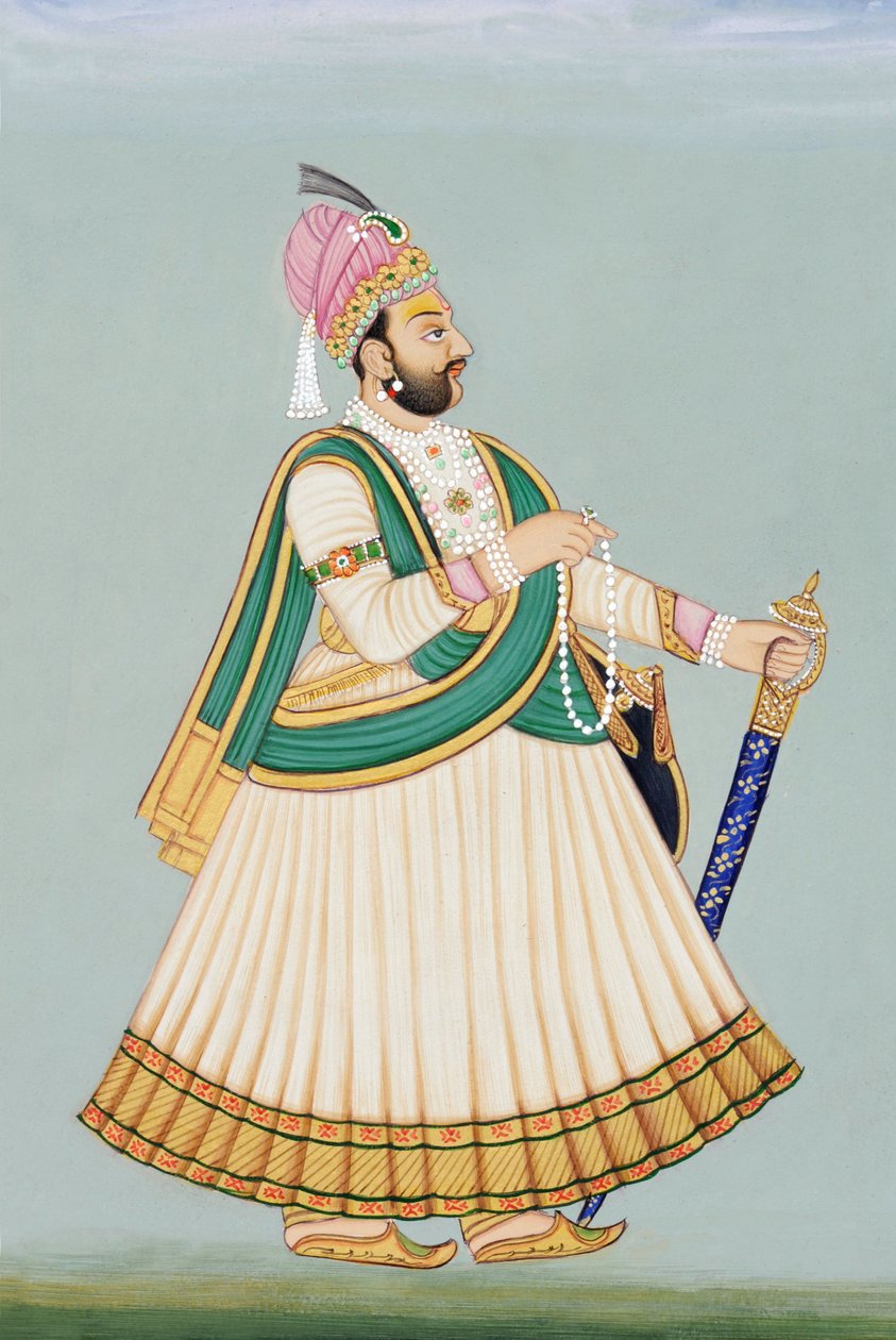 A インド細密画 マハラジャと使用人達 ムガル絵画 18世紀