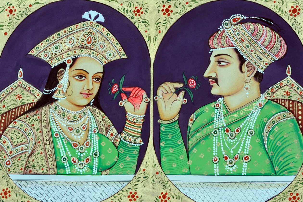 ジャハーンギールとヌールジャハーン王妃の細密画 インド・アジア 作： 学校インド