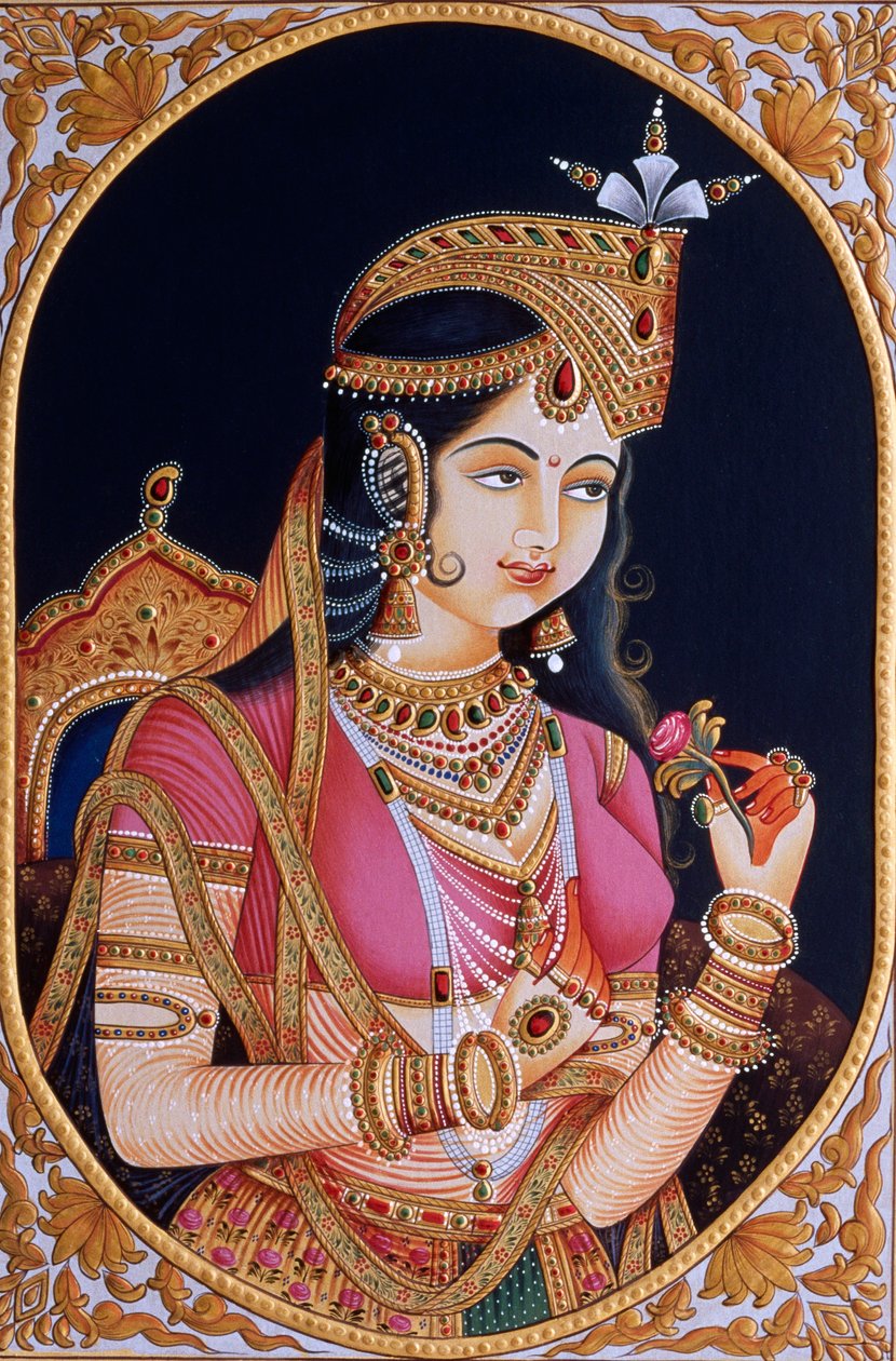 ムガール帝国皇帝シャー・ジャハーンの妻ムムターズ・マハル王女の紙本細密画 作： 学校インド