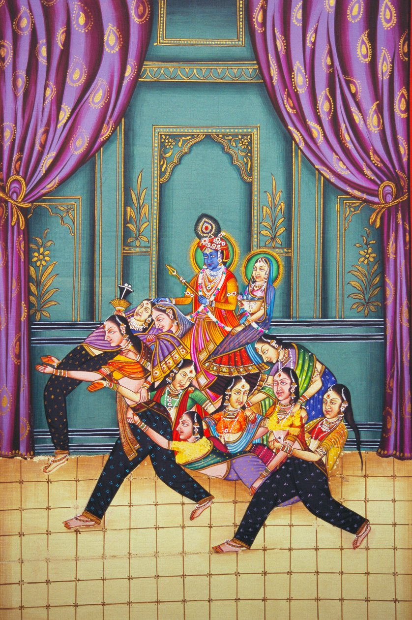 ラダ・クリシュナとサキスたち 紙本小品画 作： 学校インド