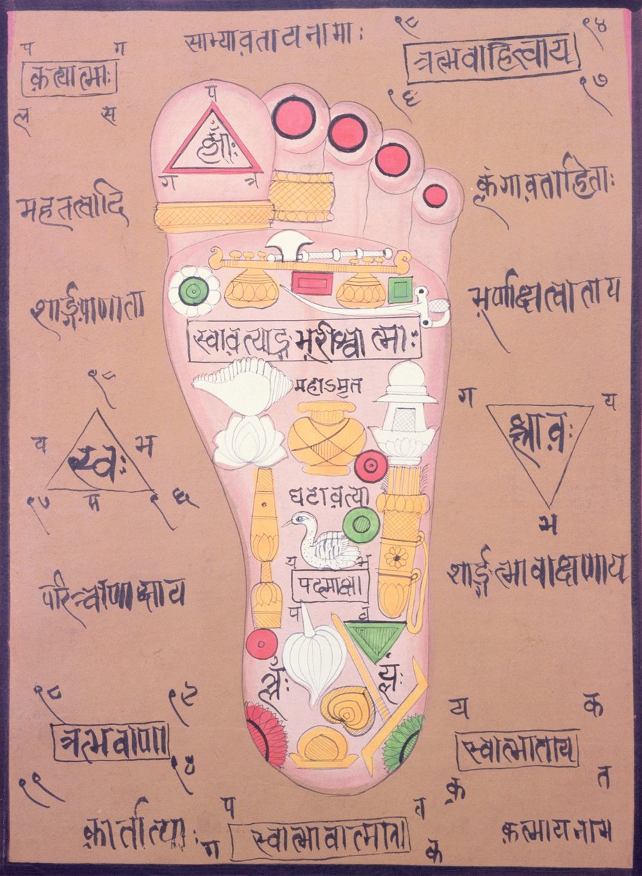 右足のタントラ図（ガッシュ、水彩、紙） 作： 学校インド