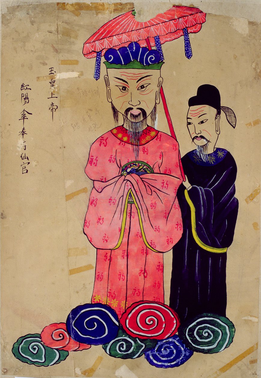 韓国の神、「玉皇山堤」（紙に天然顔料） 作： 学校韓国語
