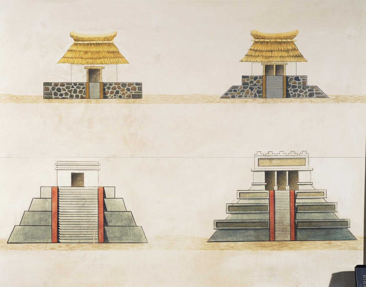 テノチティトランの建物の歴史的復元（カラーリトグラフ 作： 学校メキシコ人