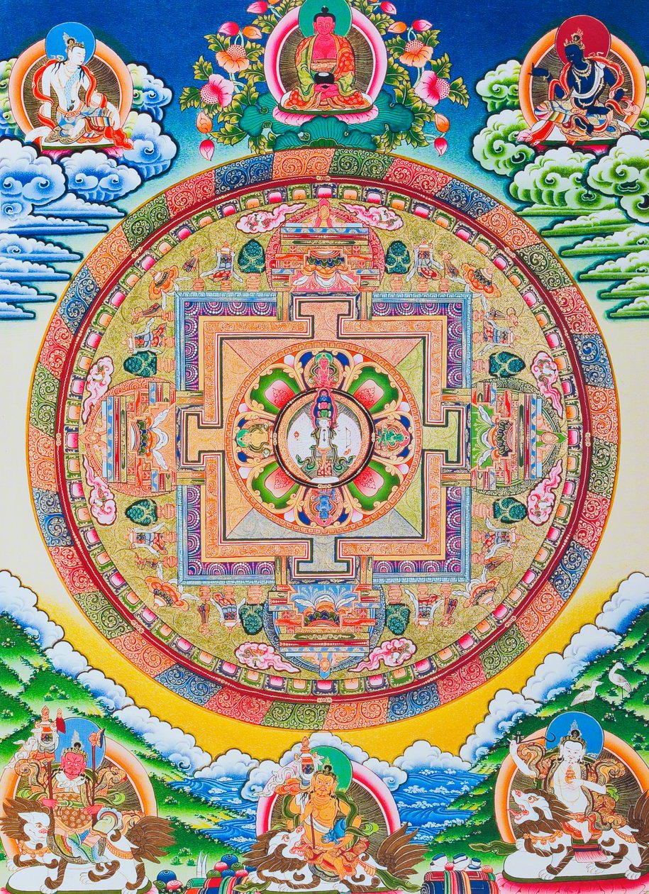 Mandala with one thousand arms Avalokiteshvara; the sacred, magical circle depicting the eleven headed Bodhisattva symbolising infinite compassion (gouache on cloth)   1460105   ja       japanese Successfully Translated  Original: View of the Cathedrale No 作： 学校ネパール