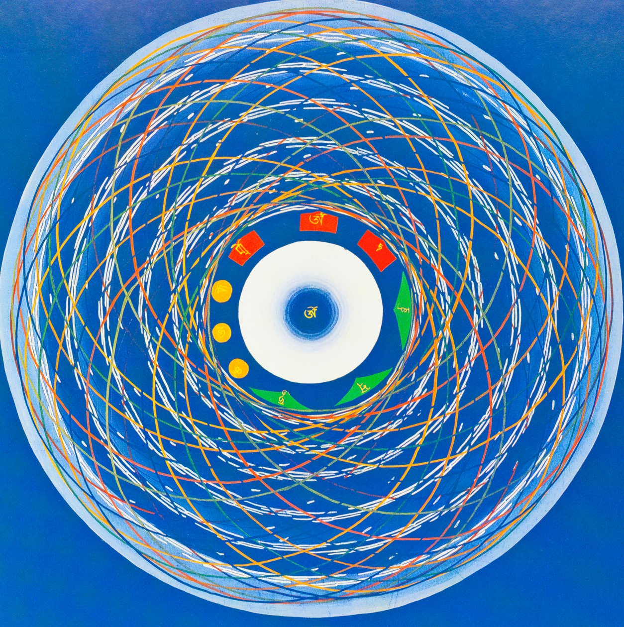 Om cosmo Mandala、全体性、統一性、更新を描いた (布にグワッシュ) 作： 学校ネパール