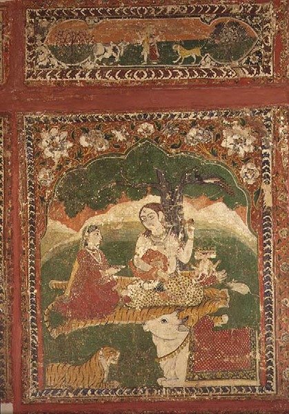 ヒマーチャル・プラデーシュ州チャンバの「Rang Mahal Chamba」から見たシヴァ神の家族 作： スクールパハリ