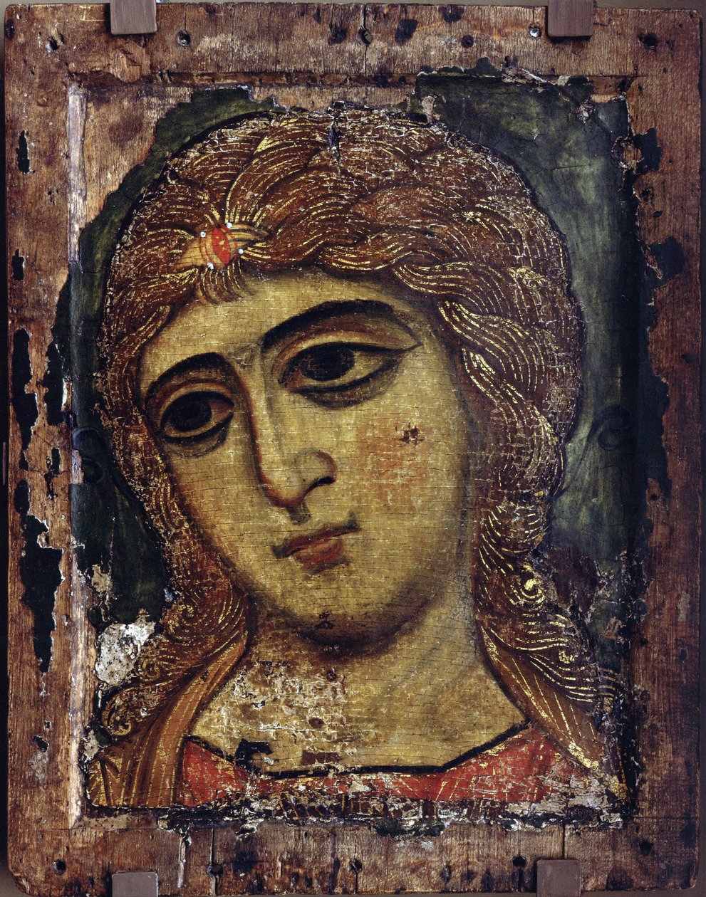 大天使ガブリエル - 大天使ガブリエル (金色の髪の天使) - ロシアのアイコン - 1200年頃 - パネル上のテンペラ - 49x38,5 - 国立ロシア美術館、サンクトペテルブルク 作： 学校ロシア語