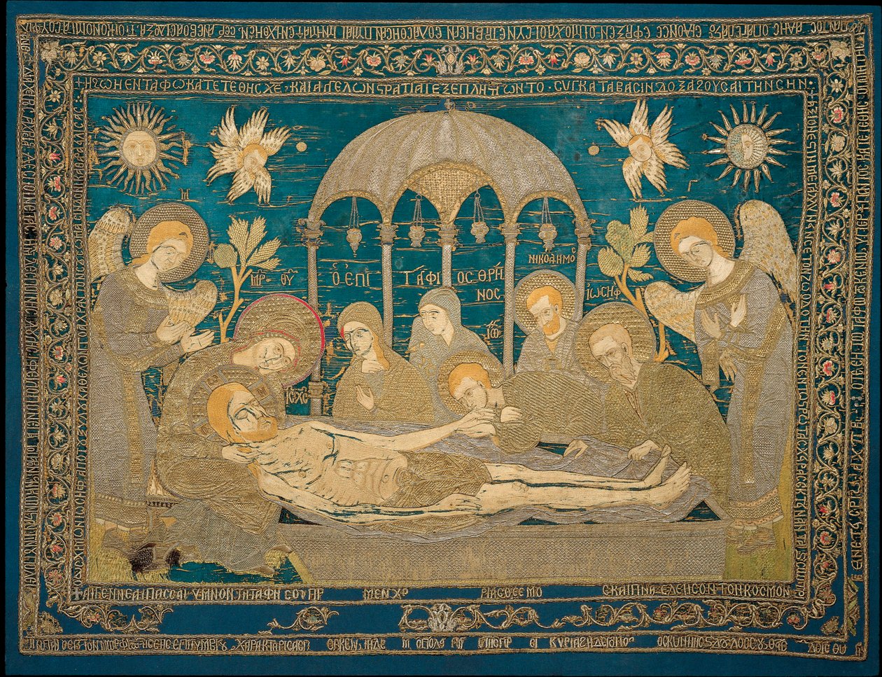 The Entombment - 匿名のロシア人作家によるウールの刺繍 作： 学校ロシア語