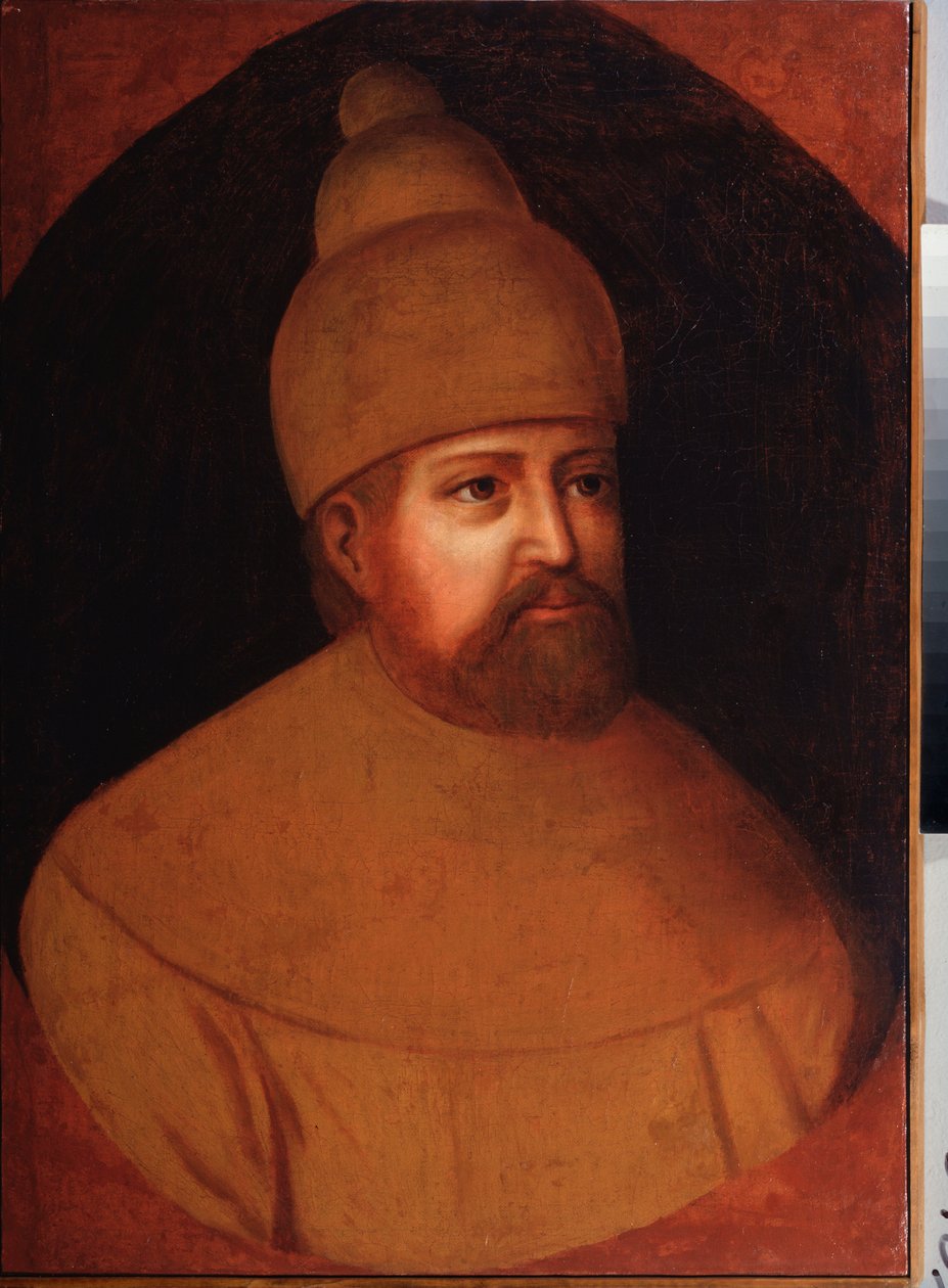 ロシア皇帝ミカエル 1 世フョードロヴィチ ロマノフ (1596-1645) の肖像画。 ロシアの巨匠による絵画、キャンバスに油彩、17 世紀後半。 ロシアの伝統芸術。 地方美術館、ロストフ・ナ・ドヌ（ロシア）。 作： 学校ロシア語