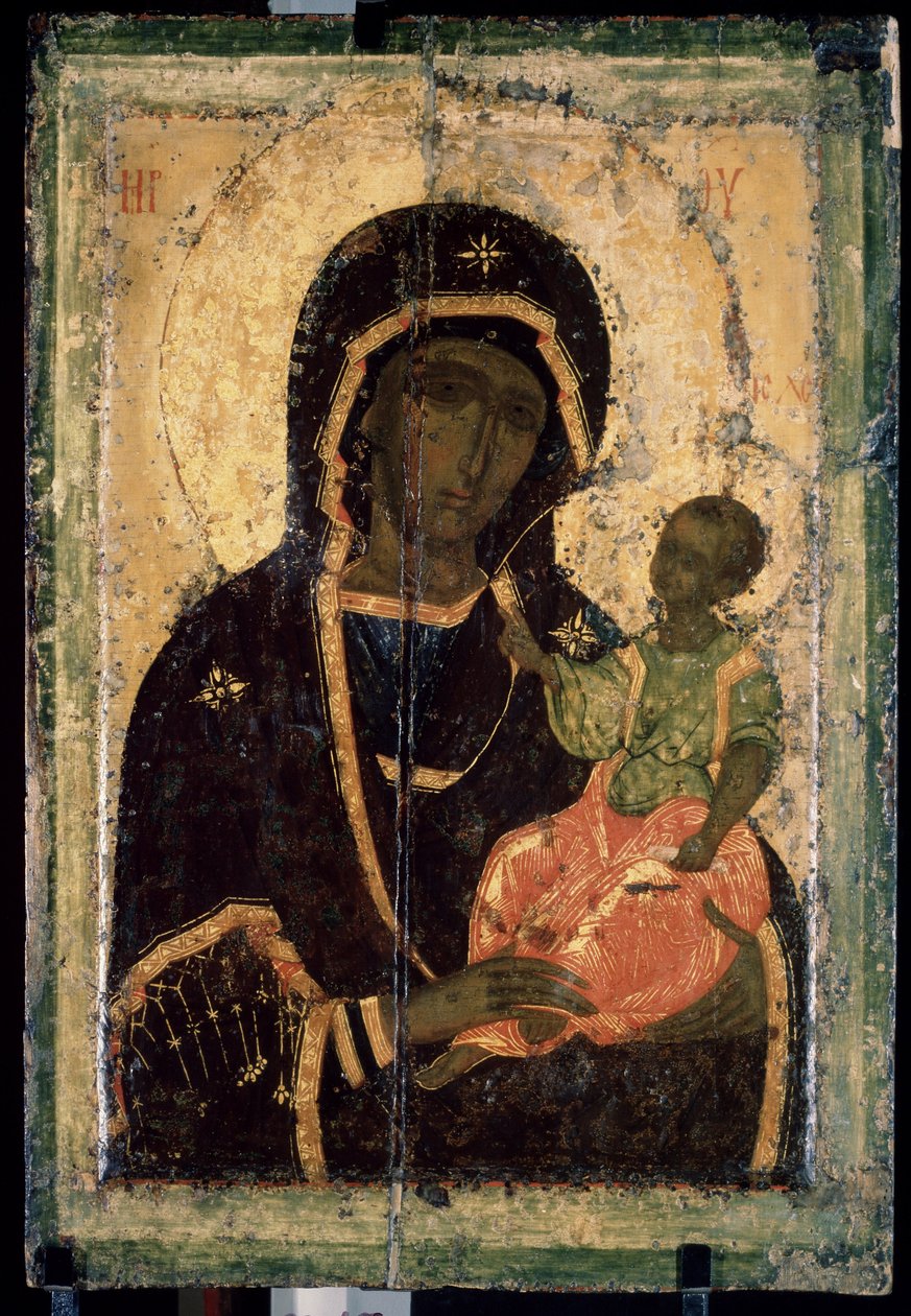 「処女ホデゲトリア（Hodigitria）」 ロシアのイコン。 木に絵を描く。 1360年頃。国立トレチャコフ美術館、モスクワ 作： 学校ロシア語