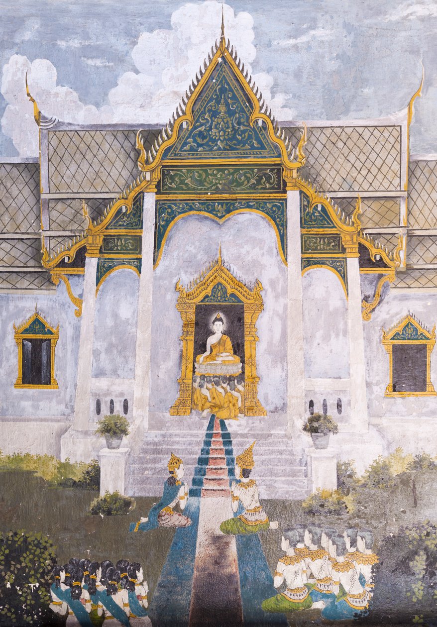 仏陀の生涯の一場面を描いたフレスコ画（ワット・プラタート・ドイ・ステープ寺院 作： スクールタイ