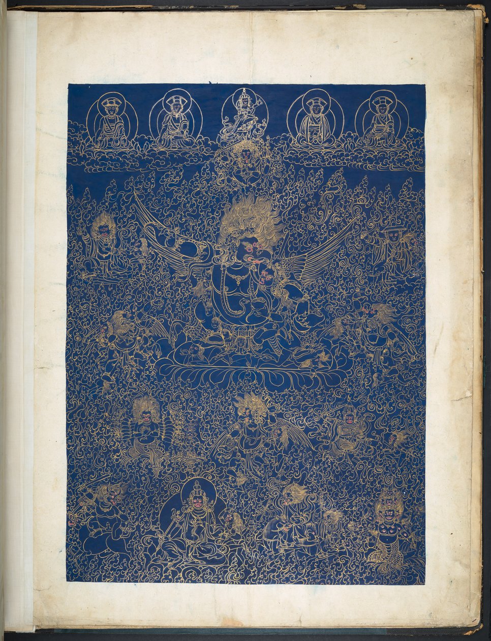 追加。 または。 3050    チベットの芸術家によるチベットの神々を描いた 12 枚の絵のうちの 1 枚、おそらくラサで、1800 年頃    (紙にガッシュ) 作： 学校チベット