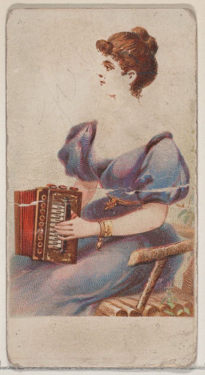 デューク ブランドのタバコ用の楽器シリーズ N82 のアコーディオン、1888., 1888. 作： シューマッハとエトリンガー