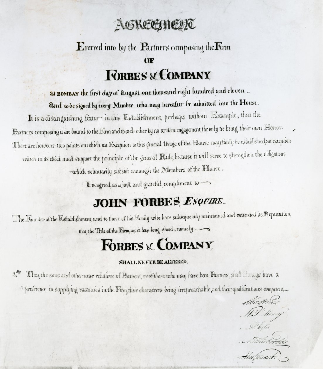 Forbes und Company、ボンベイ、1811年のパートナー契約 作： スコットランドの学校