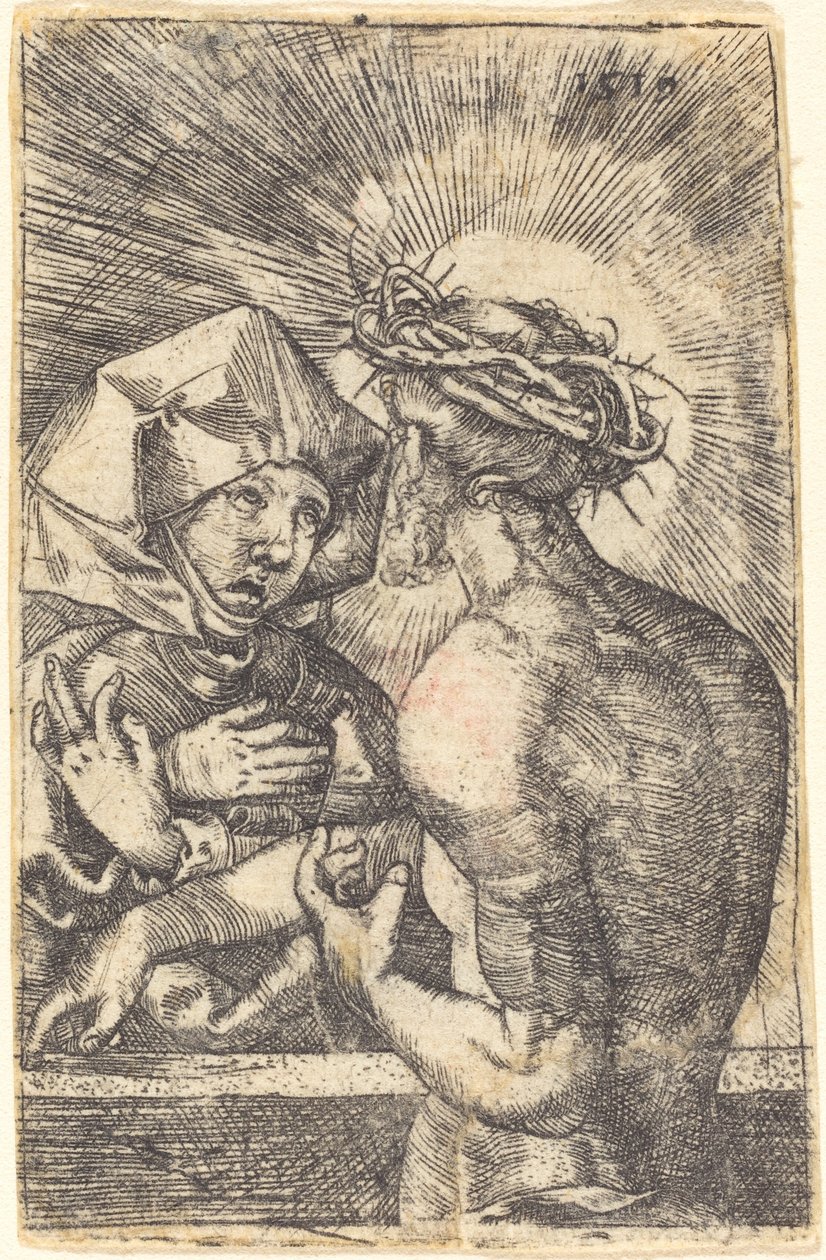 いばらの冠をかぶったキリストが母親と話す 作： Sebald Beham