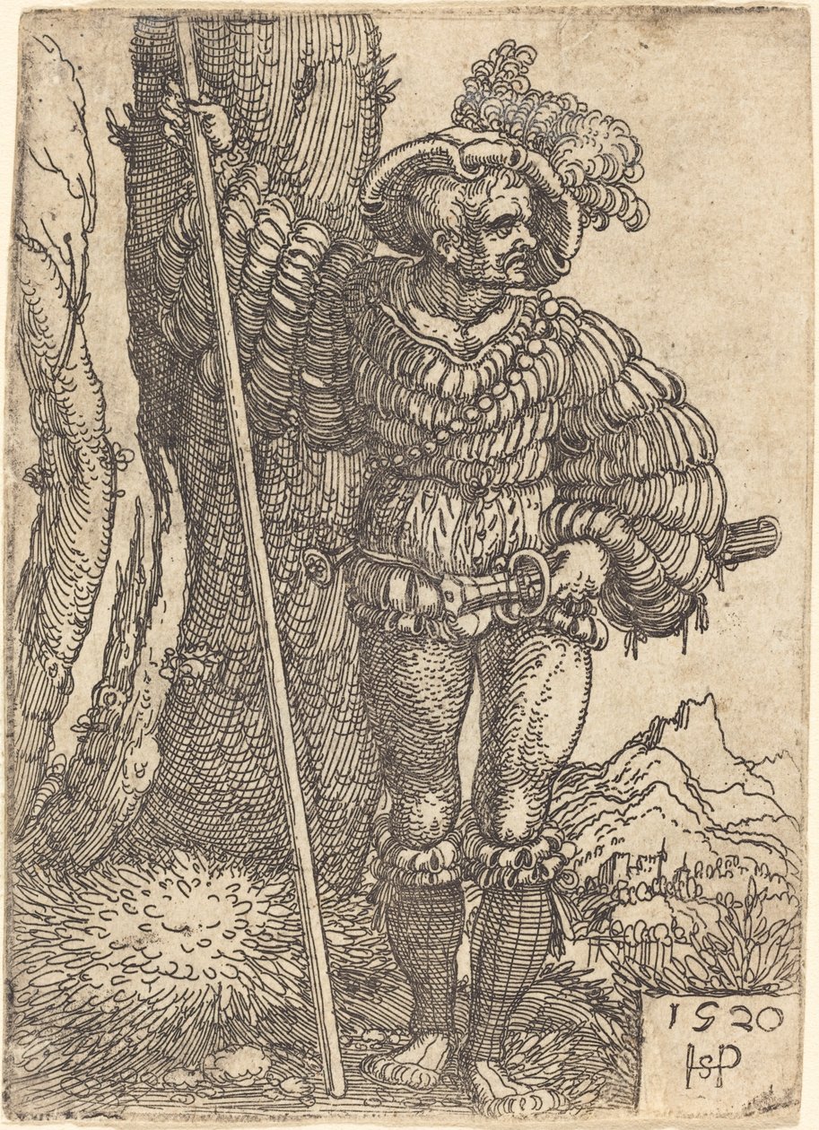 木のそばに立つ歩兵 作： Sebald Beham