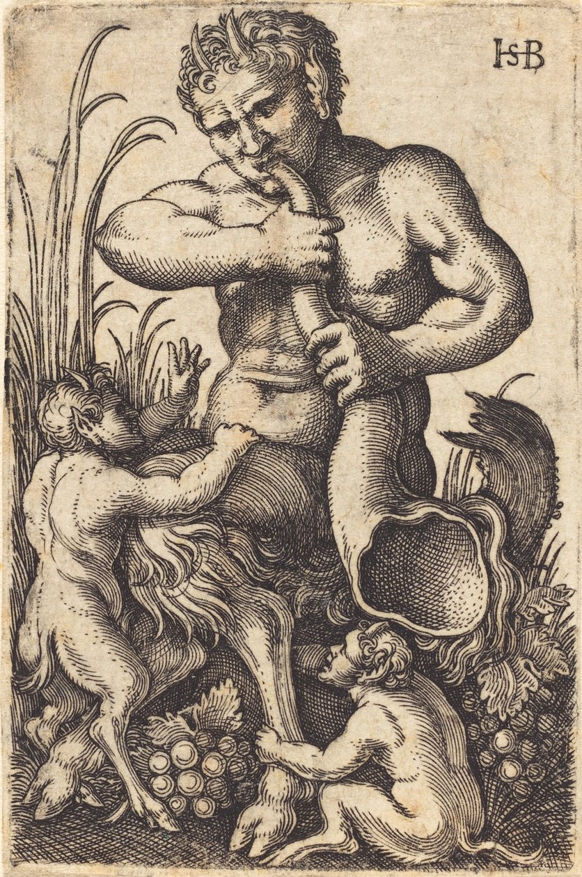 角笛を吹くサテュロス 作： Sebald Beham