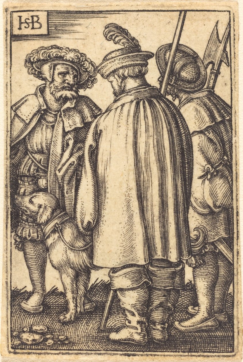3 人の兵士と 1 匹の犬 作： Sebald Beham