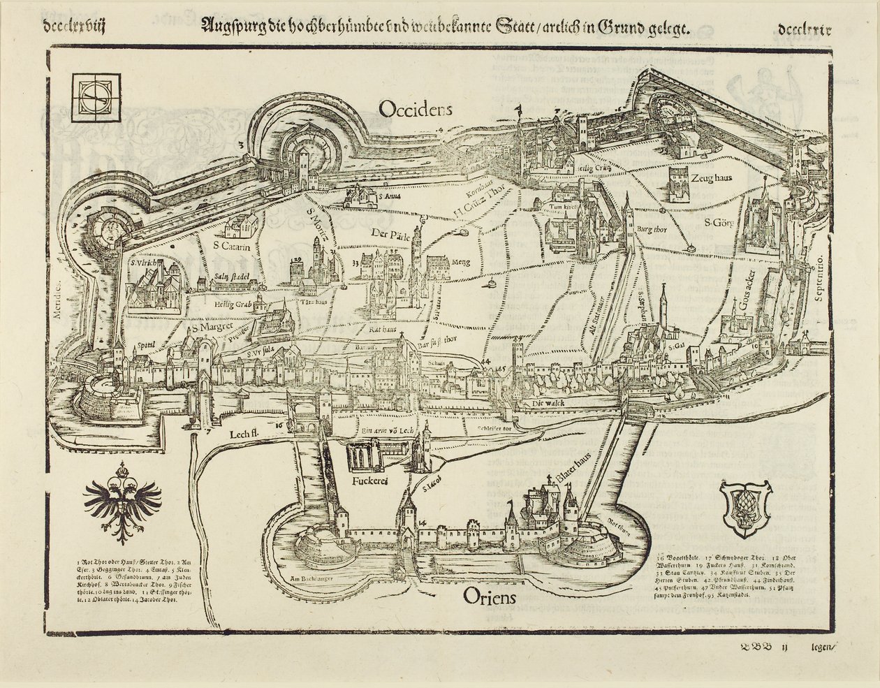 アウグスブルクの計画、「Cosmographia」、1544年（紙の木版画） 作： セバスチャン・ミュンスター