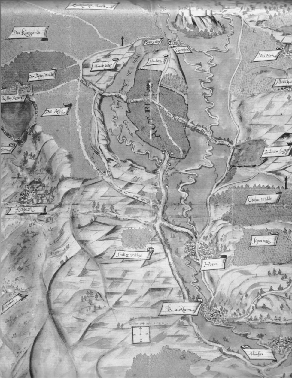 16世紀のケルクハイムとその周辺の地図 作： セバスチャン・ウルフ