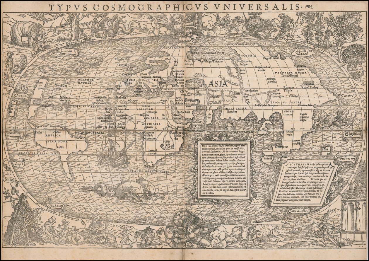 セバスチャン・ミュンスターによる1532年の世界地図 作： セバスチャン・ミュンスター