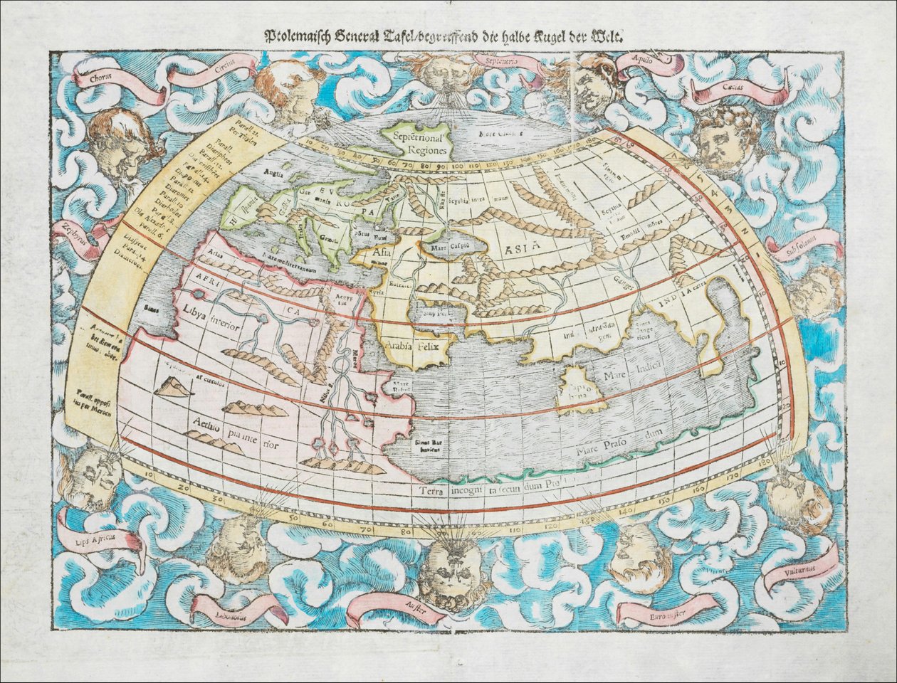 セバスチャン・ミュンスターによる1550年プトレマイオス朝世界地図 作： セバスチャン・ミュンスター
