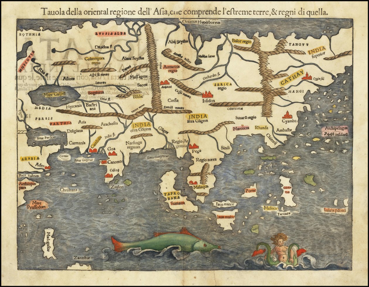 セバスチャン・ミュンスターによる1550年のアジア地図 作： セバスチャン・ミュンスター
