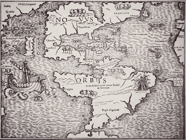 大西洋と太平洋を含むアメリカの地図 作： セバスチャン・ミュンスター