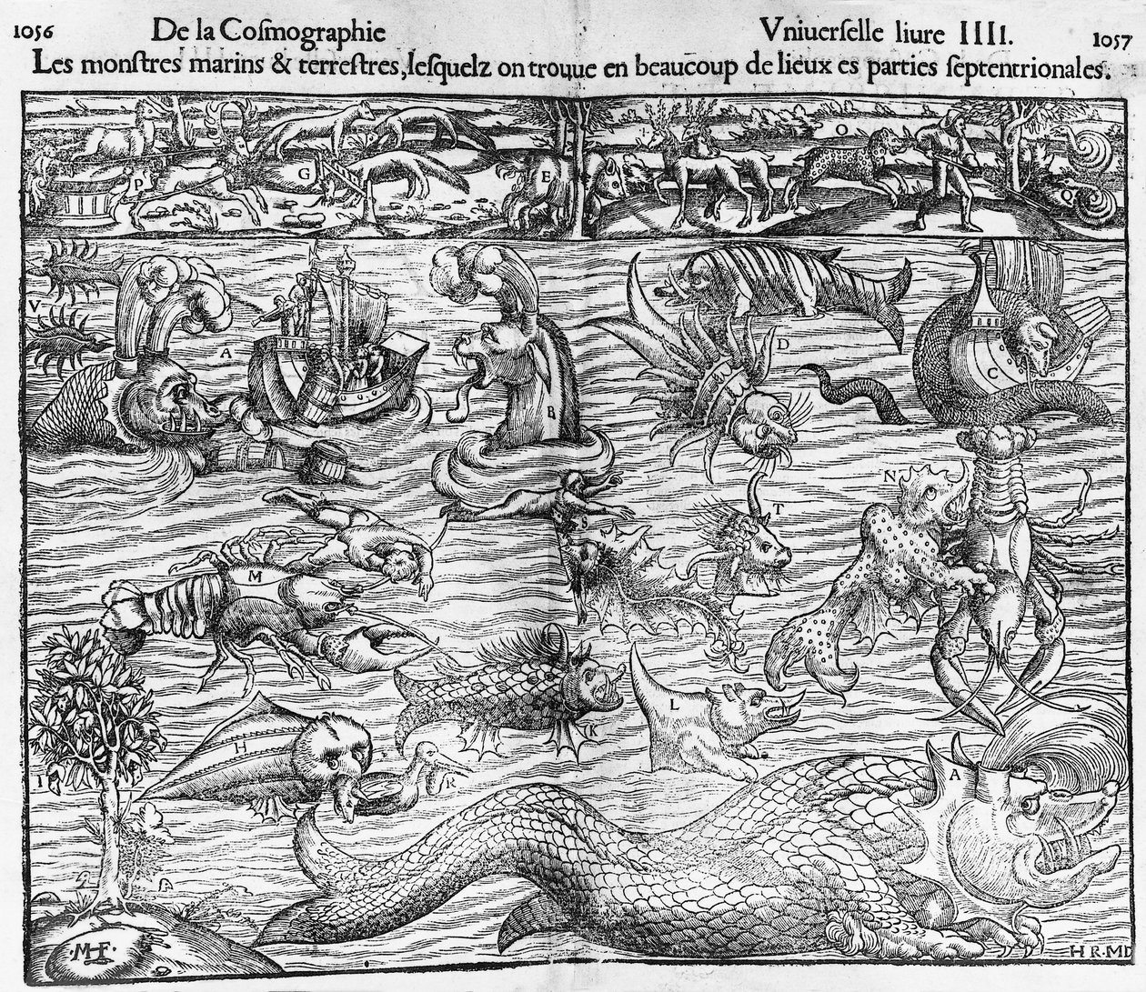 セバスチャン・ミュンスター（1489-1552）による『Cosmographia Universalis』の挿絵「海と陸の怪物」。 作： セバスチャン・ミュンスター